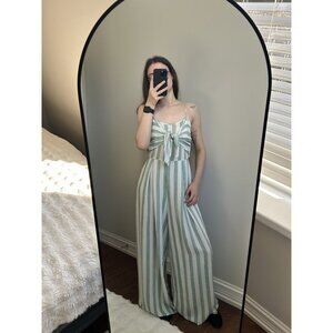 Green and White Striped Jumpsuit Flying Tomato SIze M